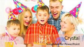  Presentation with birthday invitation kid - Slide set having birthday cake at party background and a coral colored foreground