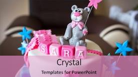  Presentation with birthday boy - PPT theme featuring birthday cake for baby boy background and a coral colored foreground