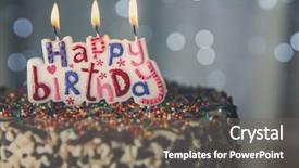  Presentation with happy birthday cake - Presentation design featuring birthday cake on lights background background and a violet colored foreground