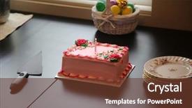  Presentation with ice cream cake - Presentation design having birthday cake pink ice cream background and a tawny brown colored foreground