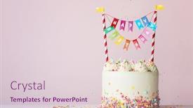  Presentation with birthday banner - Audience pleasing theme consisting of birthday-cake-with-brightly-colored backdrop and a lemonade colored foreground