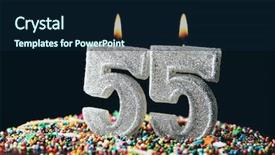  Presentation with birthday cake - Theme enhanced with birthday cake with burning candles background and a  colored foreground