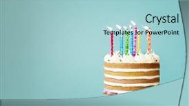  Presentation with birthday cake colorful candles - Presentation design featuring birthday cake with buttercream background and a light blue colored foreground