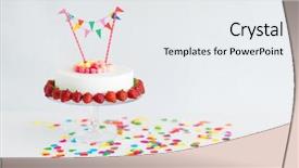  Presentation with gourmet sweet dessert bakery food - Audience pleasing slide deck consisting of birthday cake with candies garland backdrop and a white colored foreground