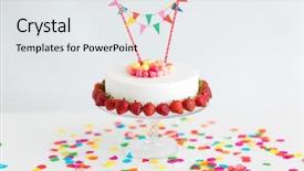 Presentation with gourmet sweet dessert bakery food - Amazing PPT theme having birthday cake with candies garland backdrop and a white colored foreground