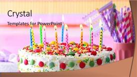  Presentation with birthday cake - Colorful PPT theme enhanced with birthday cake with candle backdrop and a lemonade colored foreground