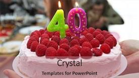  Presentation with 40th birthday - Audience pleasing presentation theme consisting of birthday cake with candles backdrop and a coral colored foreground