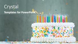  Presentation with birthday cake - Colorful PPT theme enhanced with birthday-cake-with-candles backdrop and a gray colored foreground