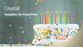 Presentation with birthday cake - Amazing slide deck having birthday-cake-with-candles backdrop and a gray colored foreground