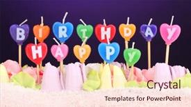  Presentation with birthday cake - Presentation theme consisting of birthday cake with candles on violet background background and a lemonade colored foreground