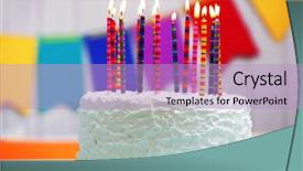  Presentation with birthday cake colorful candles - Slide set featuring birthday cake with candles background and a light blue colored foreground