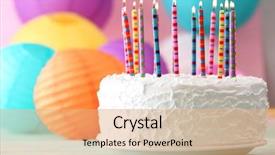  Presentation with birthday cake colorful candles - Amazing presentation design having birthday cake with candles backdrop and a coral colored foreground