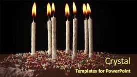  Presentation with birthday cake colorful candles - Theme featuring birthday cake with colorful candles on dark background background and a tawny brown colored foreground