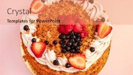  Presentation with birthday cake - Presentation theme consisting of birthday-cake-with-fresh-berries background and a coral colored foreground