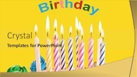  Presentation with birthday cake - Amazing slide deck having birthday cake with many candles focus on the middle candles backdrop and a yellow colored foreground