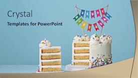  Presentation with birthday banner - Presentation design enhanced with birthday-cake-with-slice-removed background and a light blue colored foreground