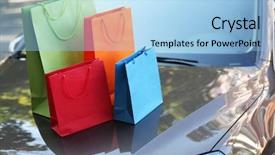  Presentation with paper bag vs plastic bags - Colorful presentation design enhanced with birthday cakr - bright shopping bags on car backdrop and a light blue colored foreground