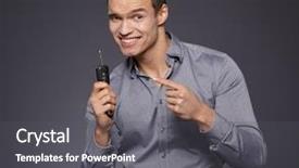  Presentation with sleepy yawning man driving car - Cool new theme with birthday cakr - man with car keys backdrop and a dark gray colored foreground