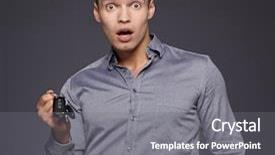  Presentation with sleepy yawning man driving car - PPT layouts enhanced with birthday cakr - man with car keys background and a gray colored foreground