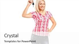  Presentation with car body repairer holding - Amazing PPT theme having birthday cakr - young woman holding car key backdrop and a white colored foreground