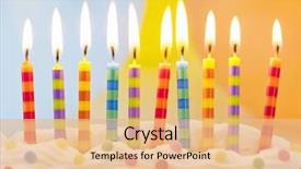  Presentation with birthday - Audience pleasing slide set consisting of birthday candles on colorful background backdrop and a coral colored foreground