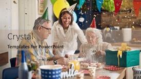  Presentation with birthday celebration - Presentation theme with birthday-celebration-grandma-blow-out background and a coral colored foreground