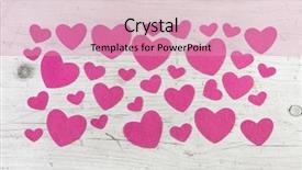  Presentation with birthday greetings - Presentation having birthday certificate - many pink hearts on wooden background and a coral colored foreground