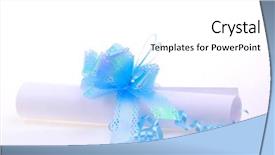 Presentation with scroll paper - Audience pleasing slide deck consisting of birthday certificate - paper scroll and blue bow backdrop and a white colored foreground