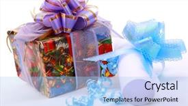  Presentation with scroll paper - PPT layouts having birthday certificate - paper scroll and gift isolated background and a light blue colored foreground