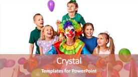  Presentation with children birthday - Amazing PPT layouts having birthday child clown playing backdrop and a coral colored foreground