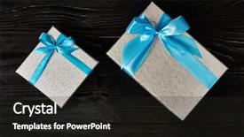  Presentation with blue and silver birthday - Cool new theme with birthday christmas present concept - silver backdrop and a dark gray colored foreground