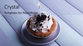  Presentation with cup cake - Audience pleasing theme consisting of birthday cup cake with candle backdrop and a light blue colored foreground