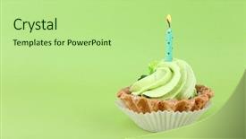  Presentation with cup cake - Beautiful slide deck featuring birthday cup cake with candle backdrop and a  colored foreground