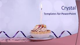  Presentation with cup cake - Beautiful theme featuring birthday cup cake with candle backdrop and a  colored foreground