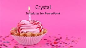  Presentation with cup cake - Amazing PPT theme having birthday cup cake with candle backdrop and a  colored foreground