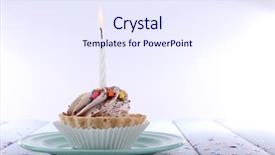  Presentation with cup cake - PPT theme featuring birthday cup cake with candle background and a  colored foreground