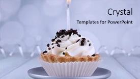  Presentation with cup cake - PPT theme enhanced with birthday cup cake with candle background and a light blue colored foreground