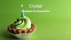  Presentation with cup cake - Audience pleasing PPT theme consisting of birthday cup cake with candle backdrop and a seafoam green colored foreground