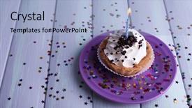  Presentation with cup cake - PPT theme enhanced with birthday cup cake with candle background and a  colored foreground