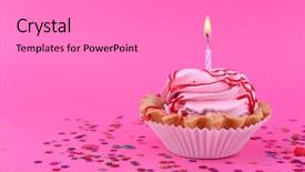  Presentation with cup cake - Beautiful theme featuring birthday cup cake with candle backdrop and a  colored foreground