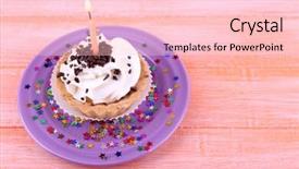  Presentation with cup cake - Presentation design having birthday cup cake with candles background and a  colored foreground