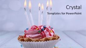  Presentation with cup cake - PPT theme featuring birthday cup cake with candles background and a  colored foreground