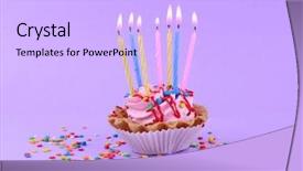  Presentation with birthday cake colorful candles - Beautiful presentation theme featuring birthday cup cake with candles backdrop and a  colored foreground