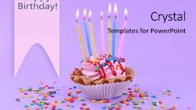  Presentation with birthday cake colorful candles - PPT theme featuring birthday cup cake with candles background and a  colored foreground