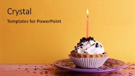  Presentation with cup cake - Amazing slide deck having birthday cup cake with candles backdrop and a yellow colored foreground