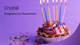  Presentation with birthday cake colorful candles - Presentation theme enhanced with birthday cup cake with candles background and a  colored foreground