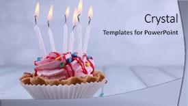  Presentation with cup cake - Theme featuring birthday cup cake with candles background and a sky blue colored foreground