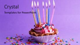  Presentation with birthday cake colorful candles - Cool new slides with birthday cup cake with candles backdrop and a light blue colored foreground