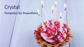  Presentation with cup cake - Presentation design with birthday cup cake with candles background and a  colored foreground