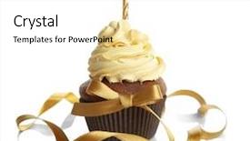  Presentation with cupcake - Slide deck consisting of birthday cupcake and ribbon background and a white colored foreground